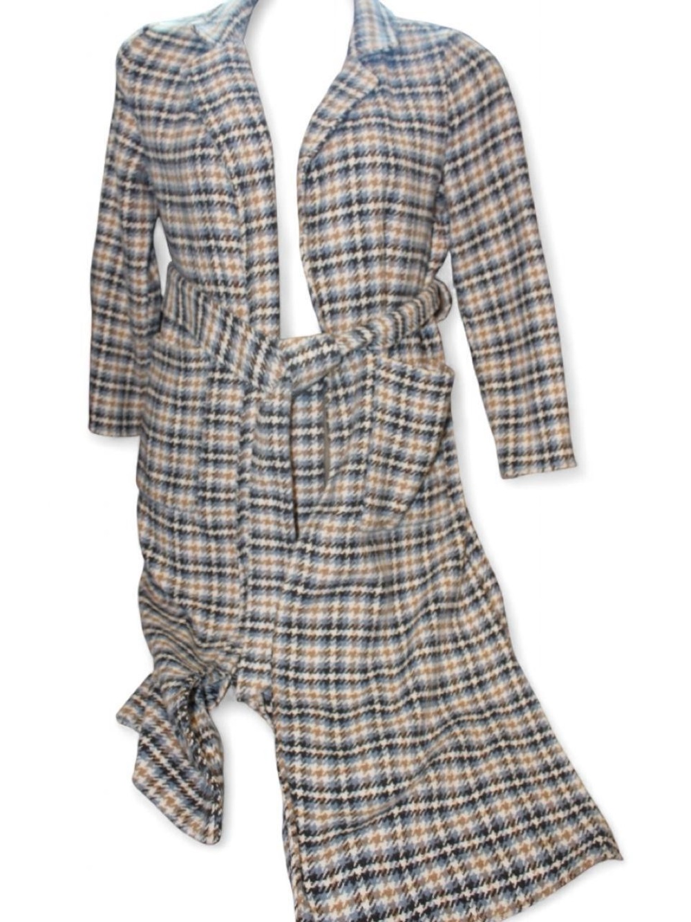 Code x mode Plaid Belted Trench Coat - Blue & Tan